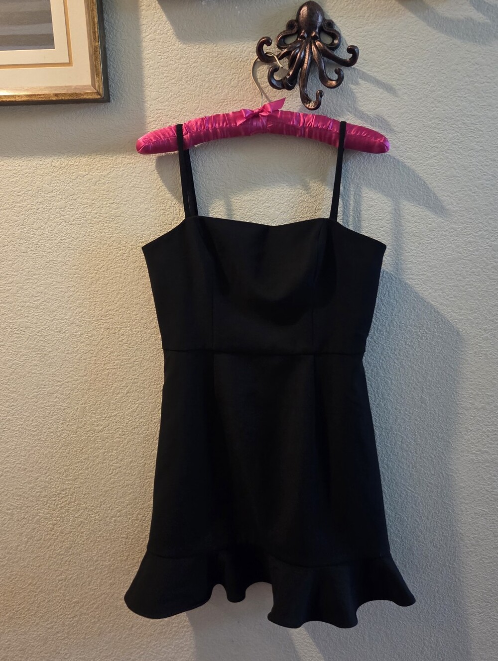 French Connection, Classic Black Spaghetti Strap Ruffle Hem Dress, Size US 6